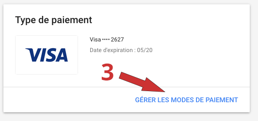 modes de paiement Google Ads