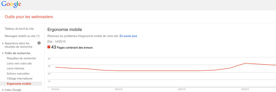 Vérifier dans les outils pour webmasters de votre compte Google ergonomie mobile dans les outils pour webmasters